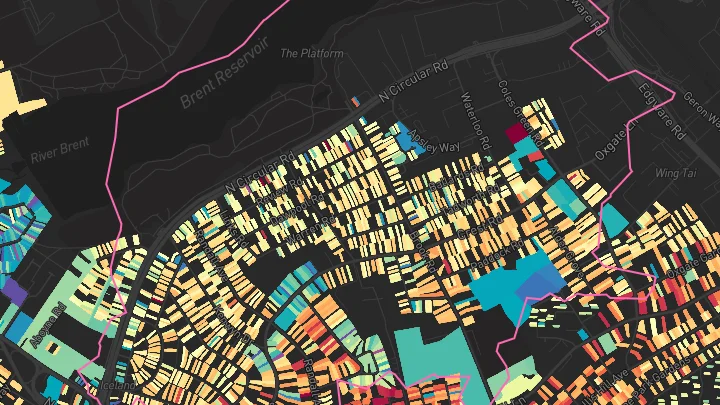 House price heatmap showing property values across Hendon