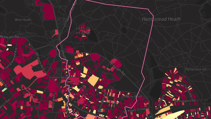 House price heatmap showing property values across Hampstead