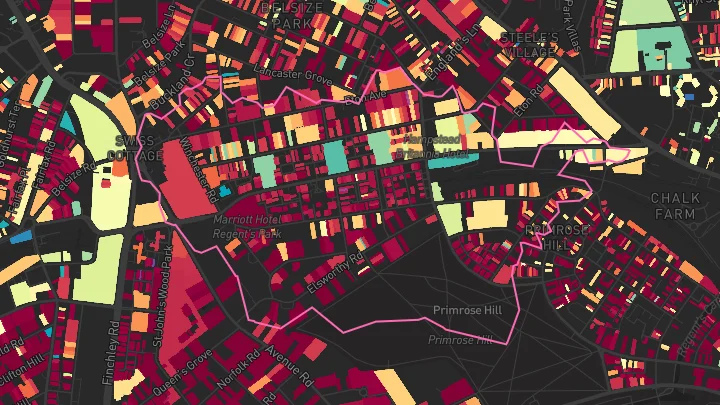 House price heatmap showing property values across Belsize Park