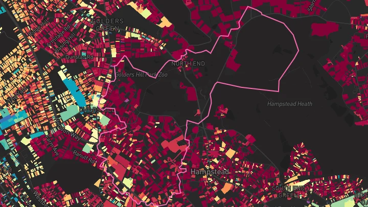 House price heatmap showing property values across Hampstead