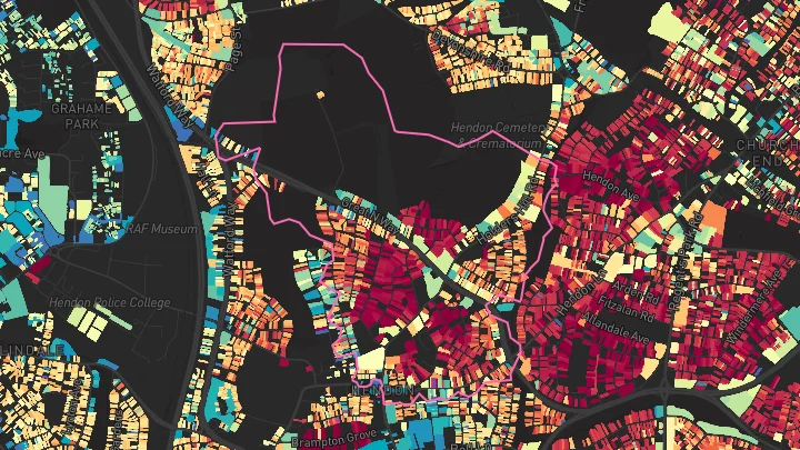 House price heatmap showing property values across Hendon Central