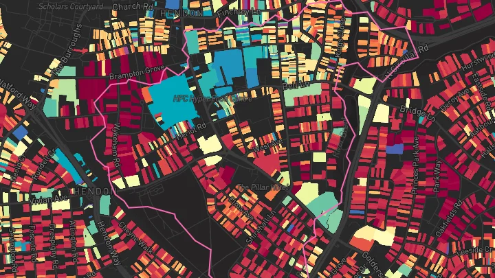 House price heatmap showing property values across Hendon Central