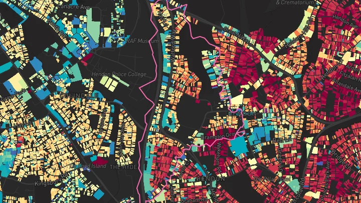 House price heatmap showing property values across Hendon Central