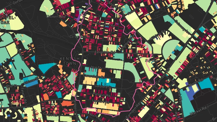 House price heatmap showing property values across Kentish Town