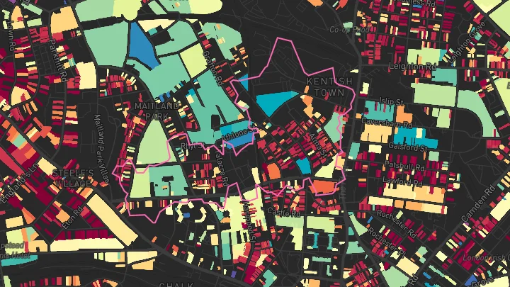 House price heatmap showing property values across Kentish Town West