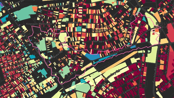 House price heatmap showing property values across Kilburn High Road