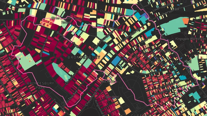 House price heatmap showing property values across Brondesbury