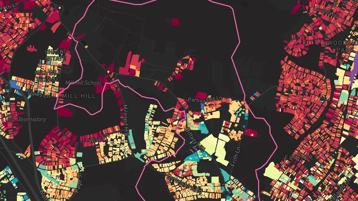 House price heatmap showing property values across Mill Hill East