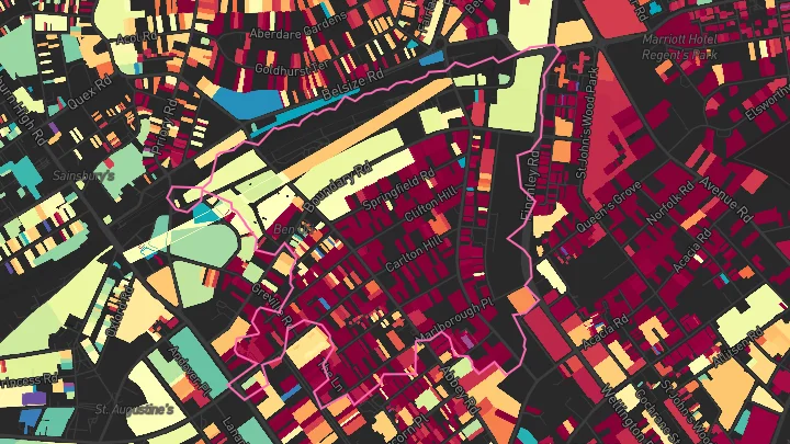 House price heatmap showing property values across South Hampstead