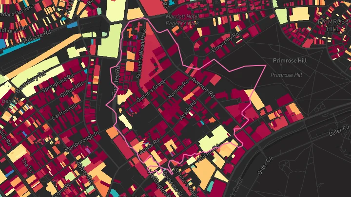 House price heatmap showing property values across St. Johns Wood