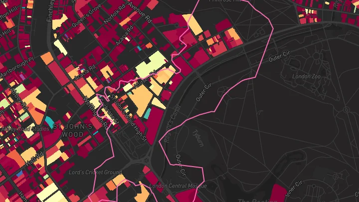 House price heatmap showing property values across St. Johns Wood