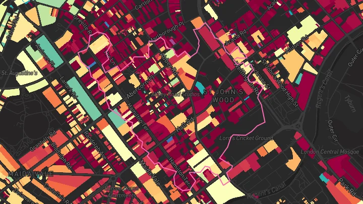 House price heatmap showing property values across St. Johns Wood