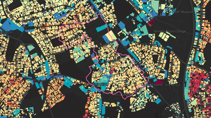 House price heatmap showing property values across Colindale