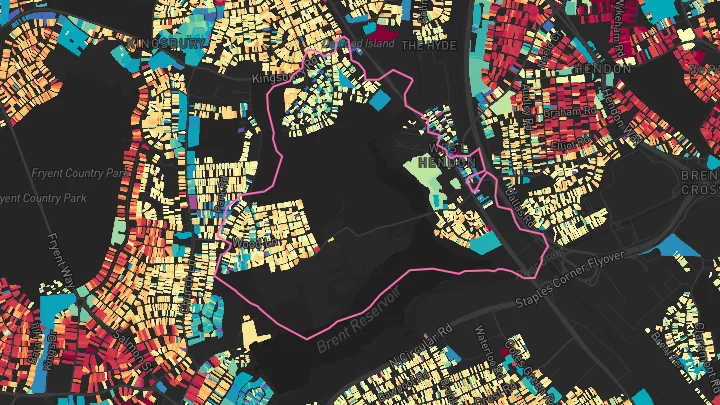 House price heatmap showing property values across Hendon