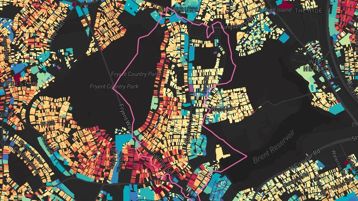 House price heatmap showing property values across Kingsbury