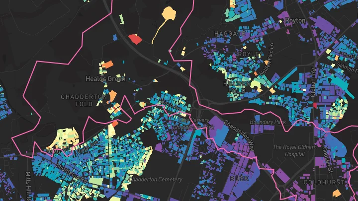 House price heatmap showing property values across Chadderton