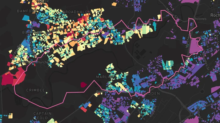 House price heatmap showing property values across Rochdale
