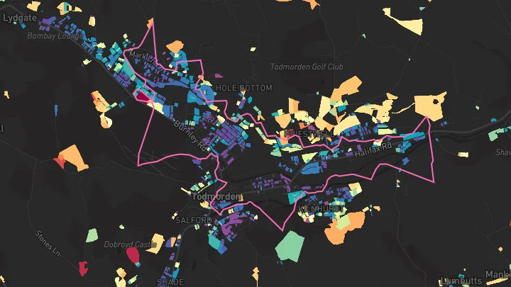 House price heatmap showing property values across Todmorden
