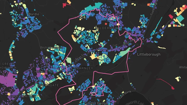 House price heatmap showing property values across Littleborough