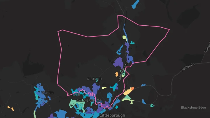 House price heatmap showing property values across Littleborough