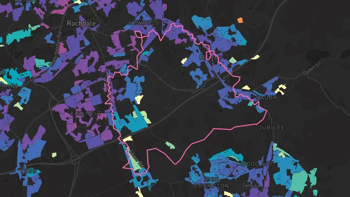 House price heatmap showing property values across Milnrow