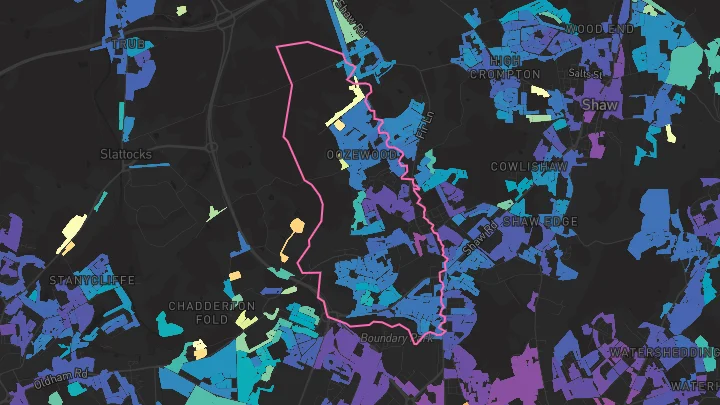 House price heatmap showing property values across Royton