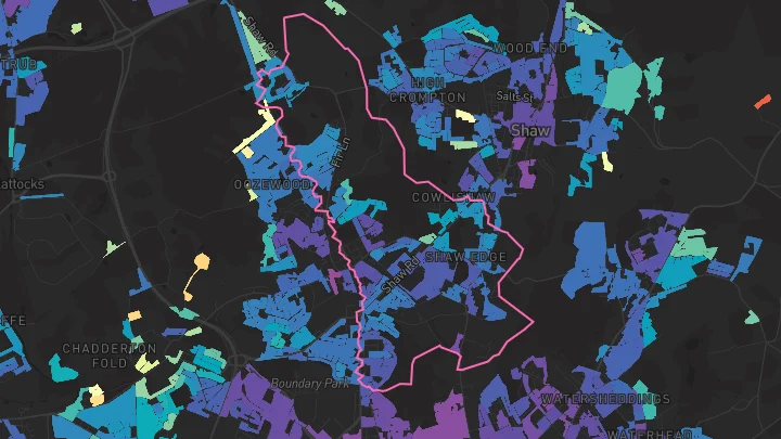 House price heatmap showing property values across Royton
