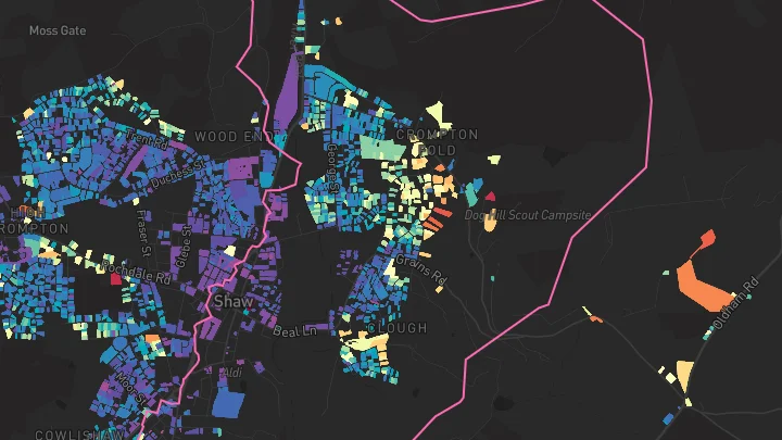 House price heatmap showing property values across Shaw