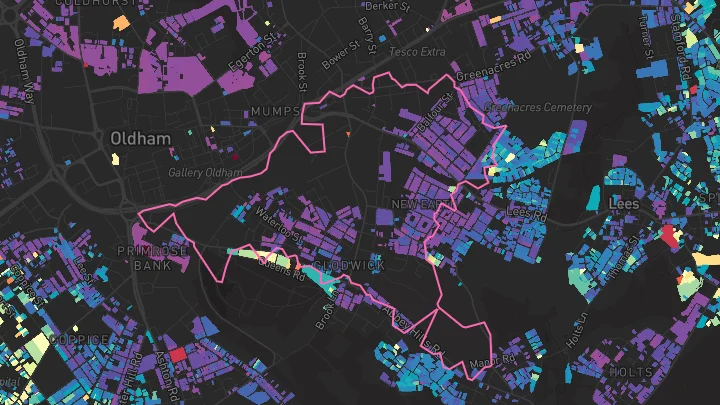 House price heatmap showing property values across Oldham