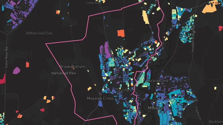 House price heatmap showing property values across Mossley