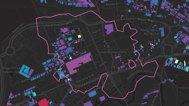 House price heatmap showing property values across Ashton-Under-Lyne