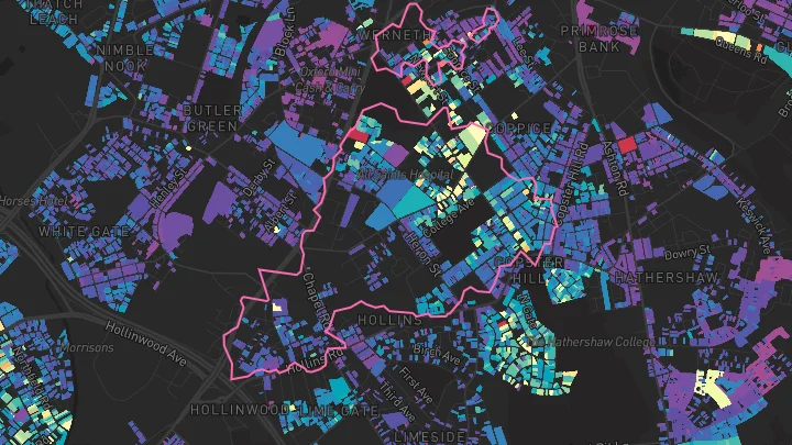 House price heatmap showing property values across Oldham