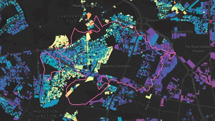 House price heatmap showing property values across Chadderton