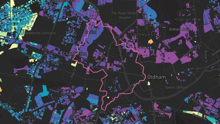 House price heatmap showing property values across Chadderton