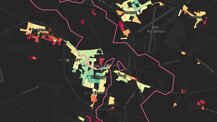 House price heatmap showing property values across Crowmarsh Gifford