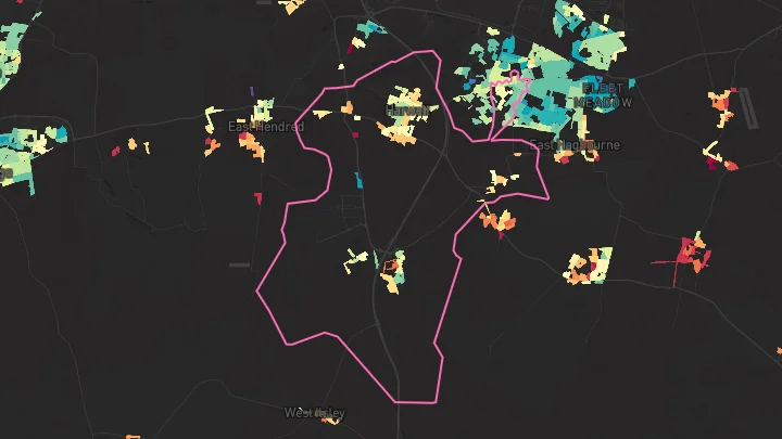 House price heatmap showing property values across Harwell