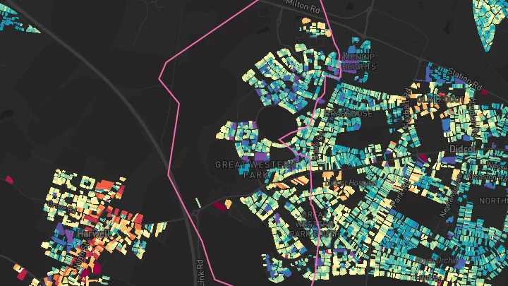 House price heatmap showing property values across Harwell