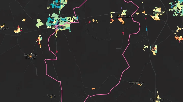 House price heatmap showing property values across Wantage