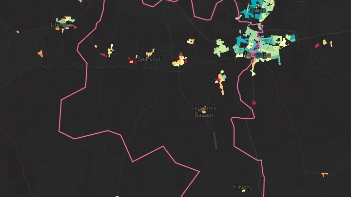 House price heatmap showing property values across Wantage