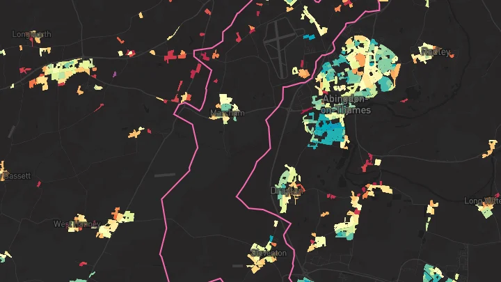 House price heatmap showing property values across Marcham