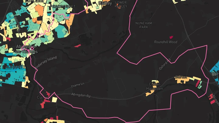 House price heatmap showing property values across Abingdon