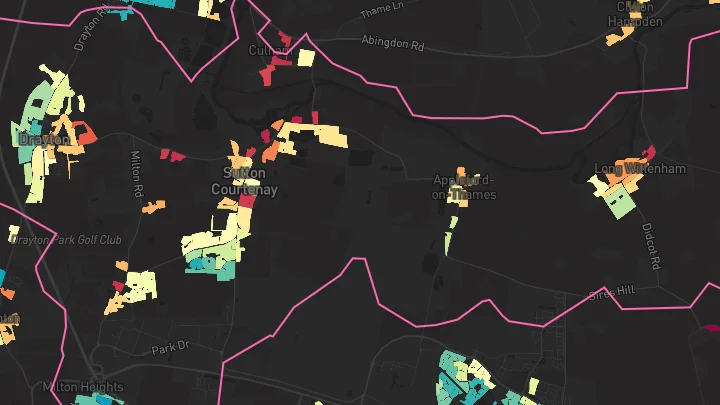 House price heatmap showing property values across Sutton Courtenay