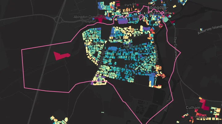 House price heatmap showing property values across Abingdon