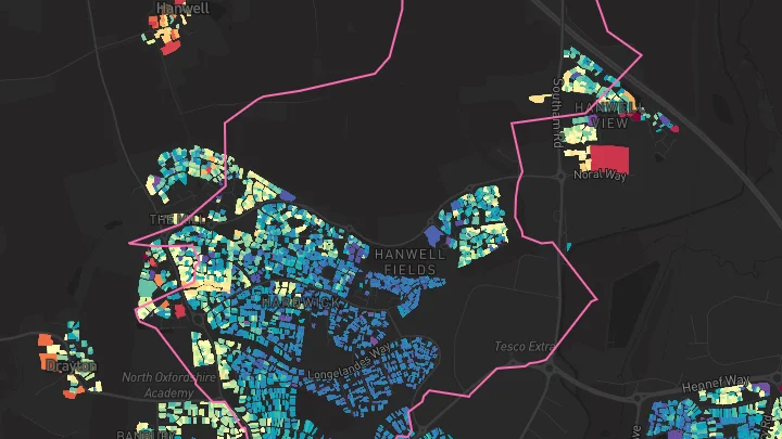 House price heatmap showing property values across Banbury