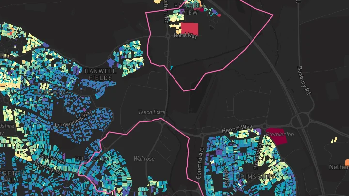 House price heatmap showing property values across Banbury
