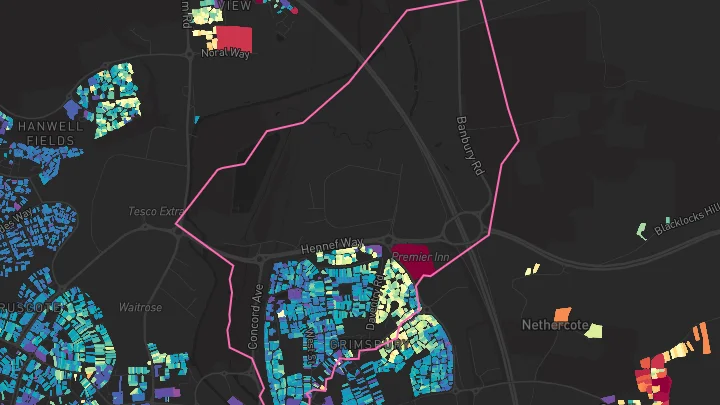 House price heatmap showing property values across Banbury