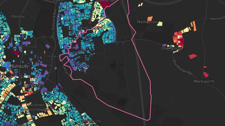 House price heatmap showing property values across Banbury