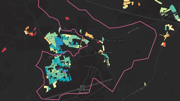 House price heatmap showing property values across Carterton