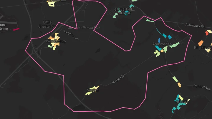 House price heatmap showing property values across Ambrosden