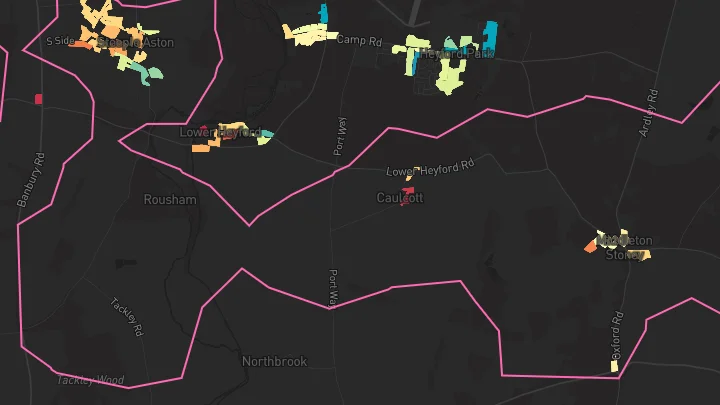 House price heatmap showing property values across Steeple Aston